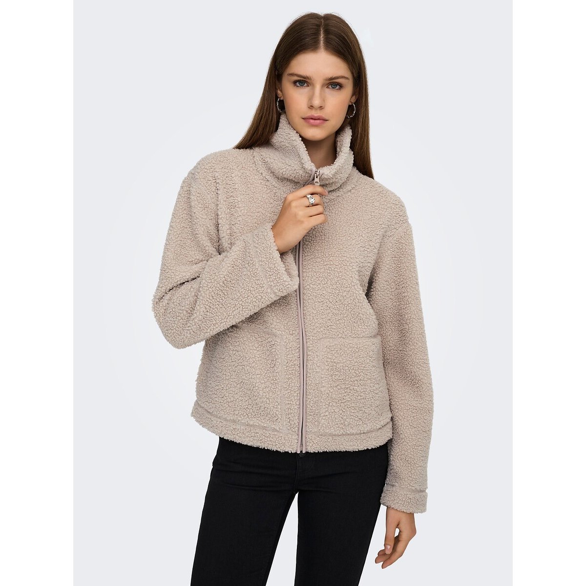 Veste zippée en sherpa ecru, ONLY