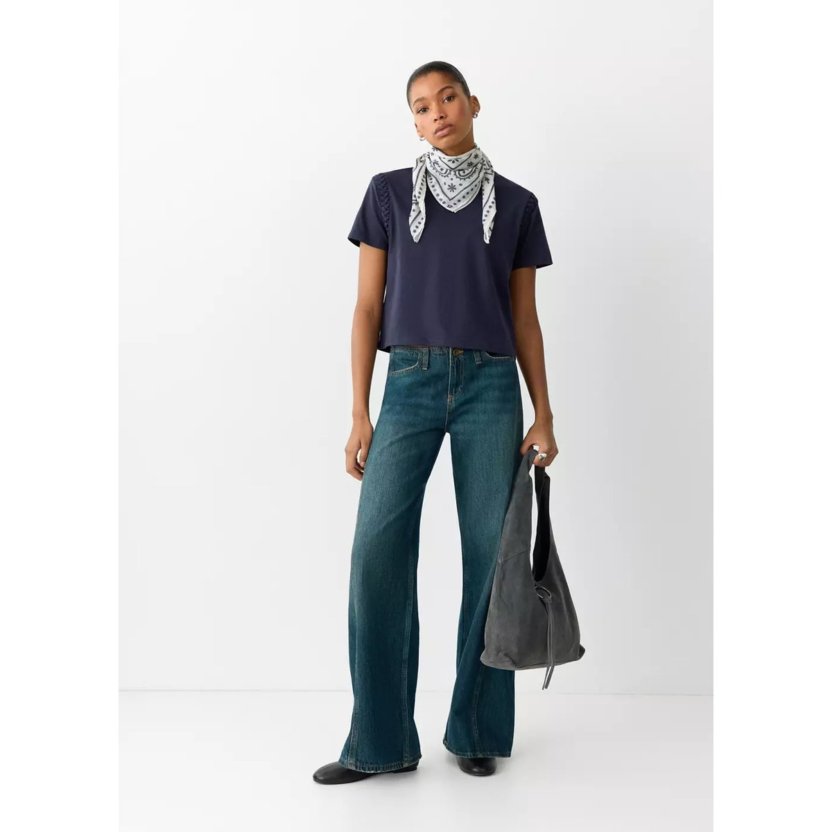 T-shirt en coton détail tressé bleu marine, MANGO TEEN