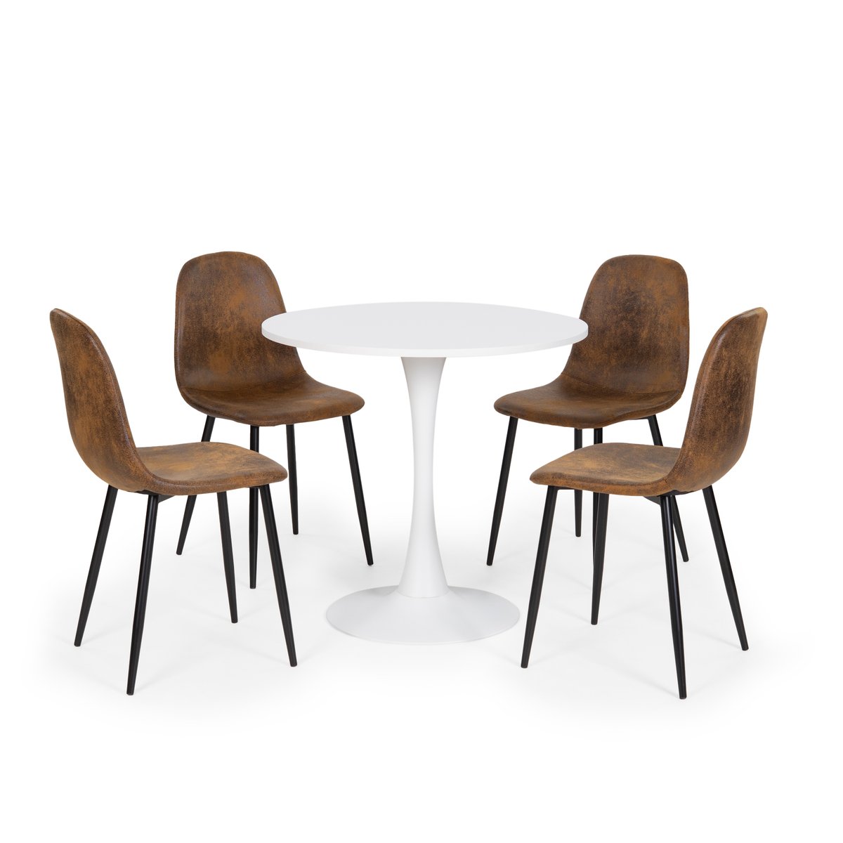 Ensemble table à manger ronde avec 4 chaises, CLIFTWHITESET white brown, MEUBLES COSY