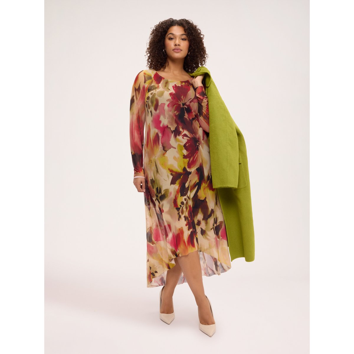 Robe évasée avec imprimé beige, FIORELLA RUBINO
