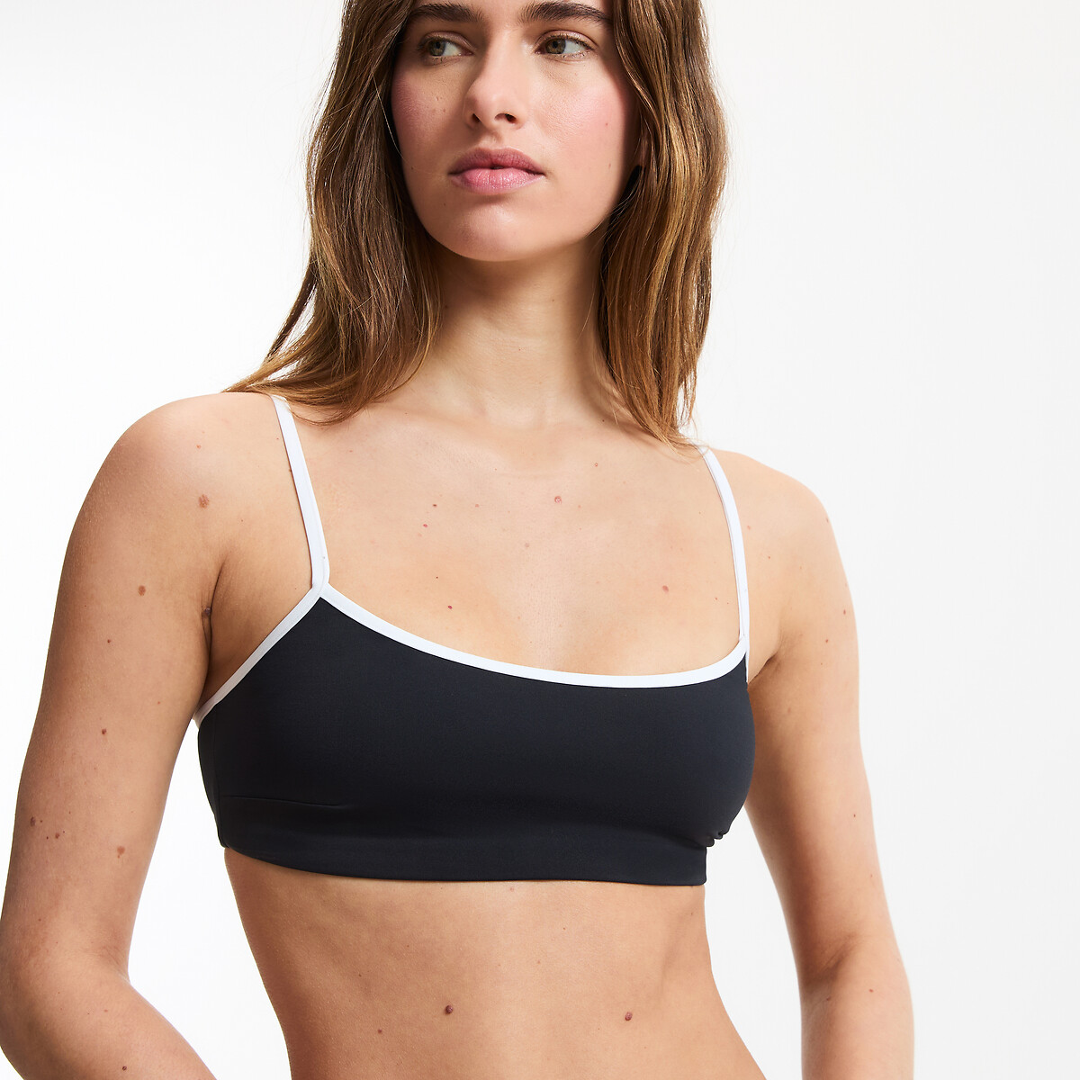 Contrasting Bias Trim Bralette Bikini Top black, LA REDOUTE COLLECTIONS