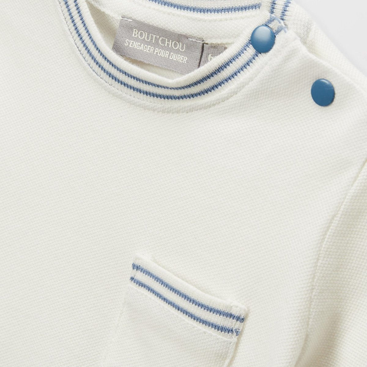 T-shirt manches courtes uni en piqué de coton BIO GOTS ecru, BOUT'CHOU