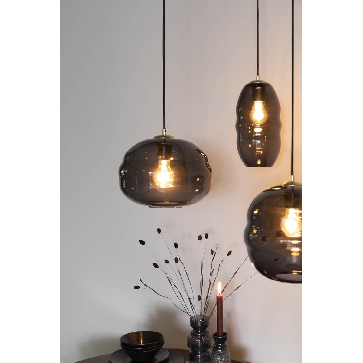 Suspension en verre industriel, LAUREN gris transparent, BOITE A DESIGN