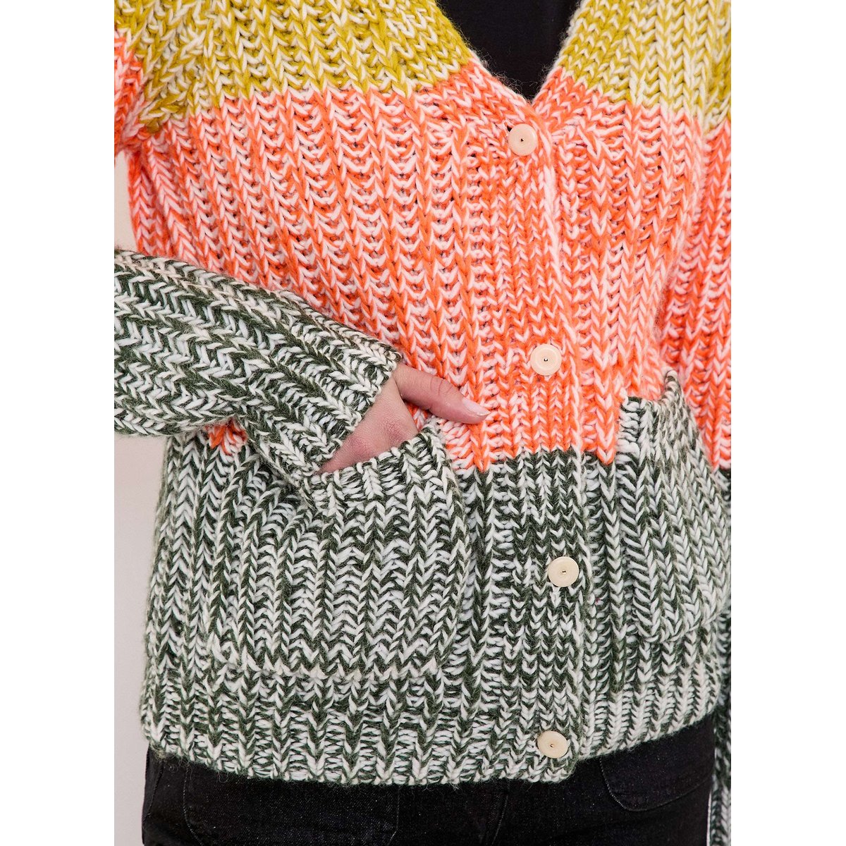 Gilet grosse maille chinée rayures PATORI multicouleurs, LA FIANCÉE
