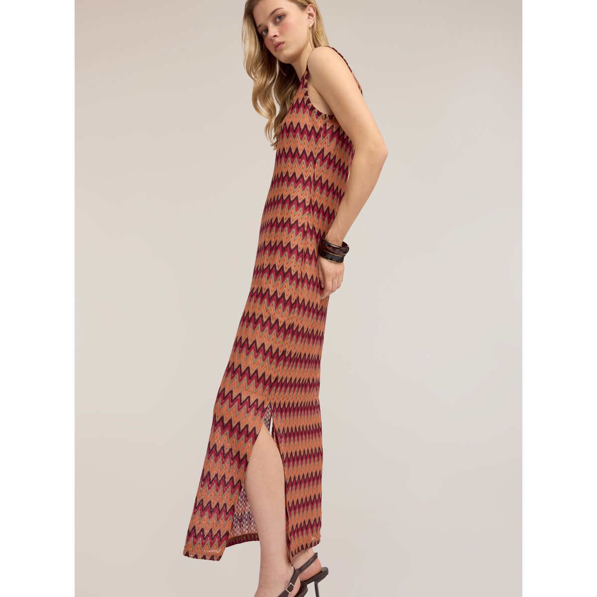 Robe longue motif chevron orange soleil, MOTIVI