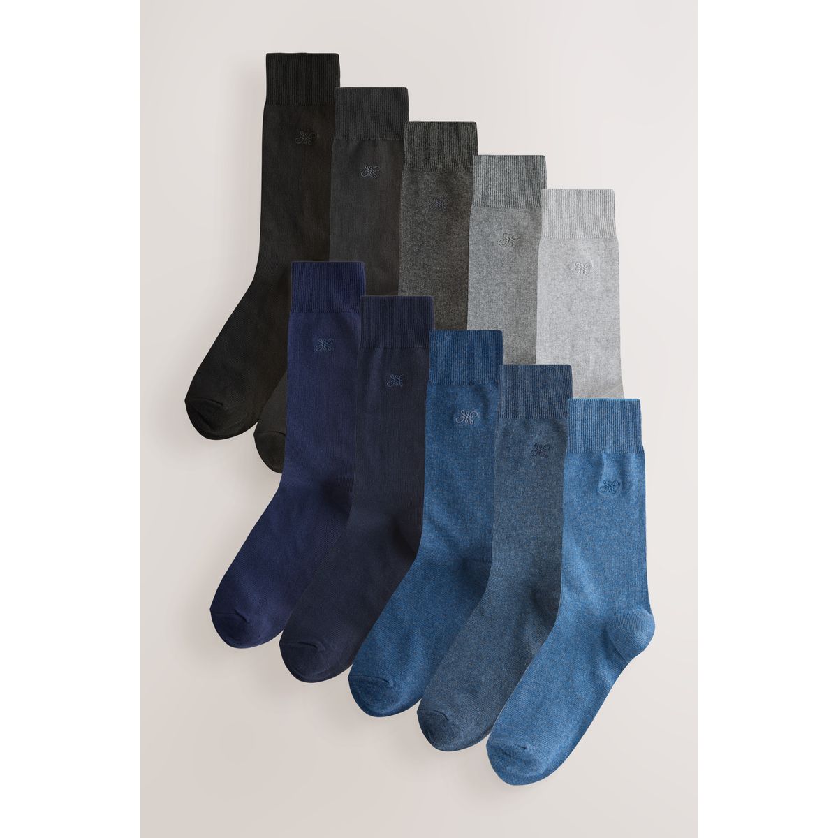 Chaussettes fraîcheur brodées, 10 paires bleu marine/gris chiné, NEXT