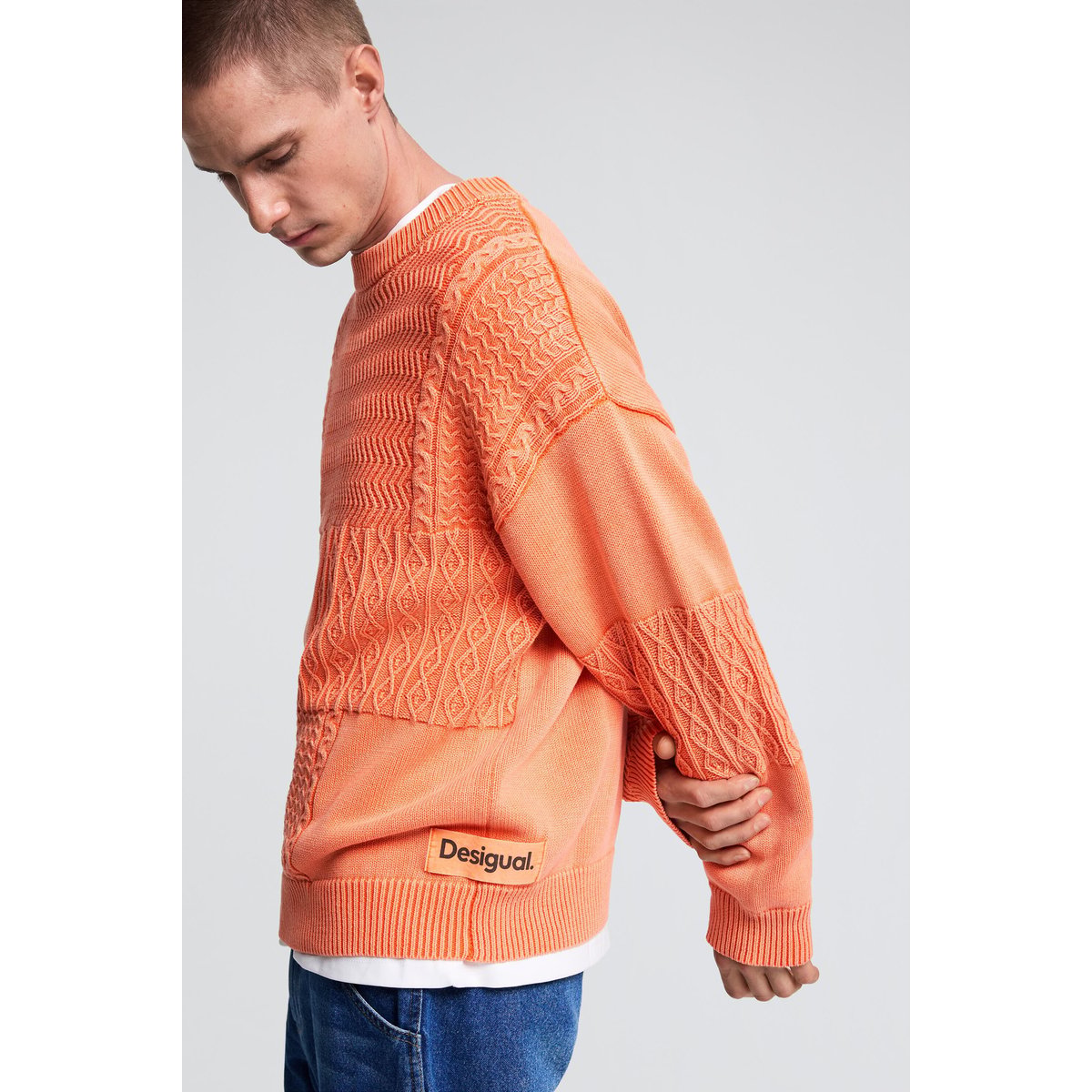 Pull en maille unie orange, DESIGUAL