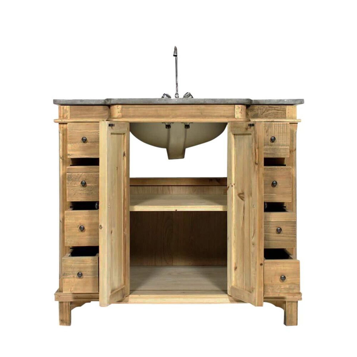 Meuble sous vasque en bois recyclé BIANCA bois clair, MADE IN MEUBLES 