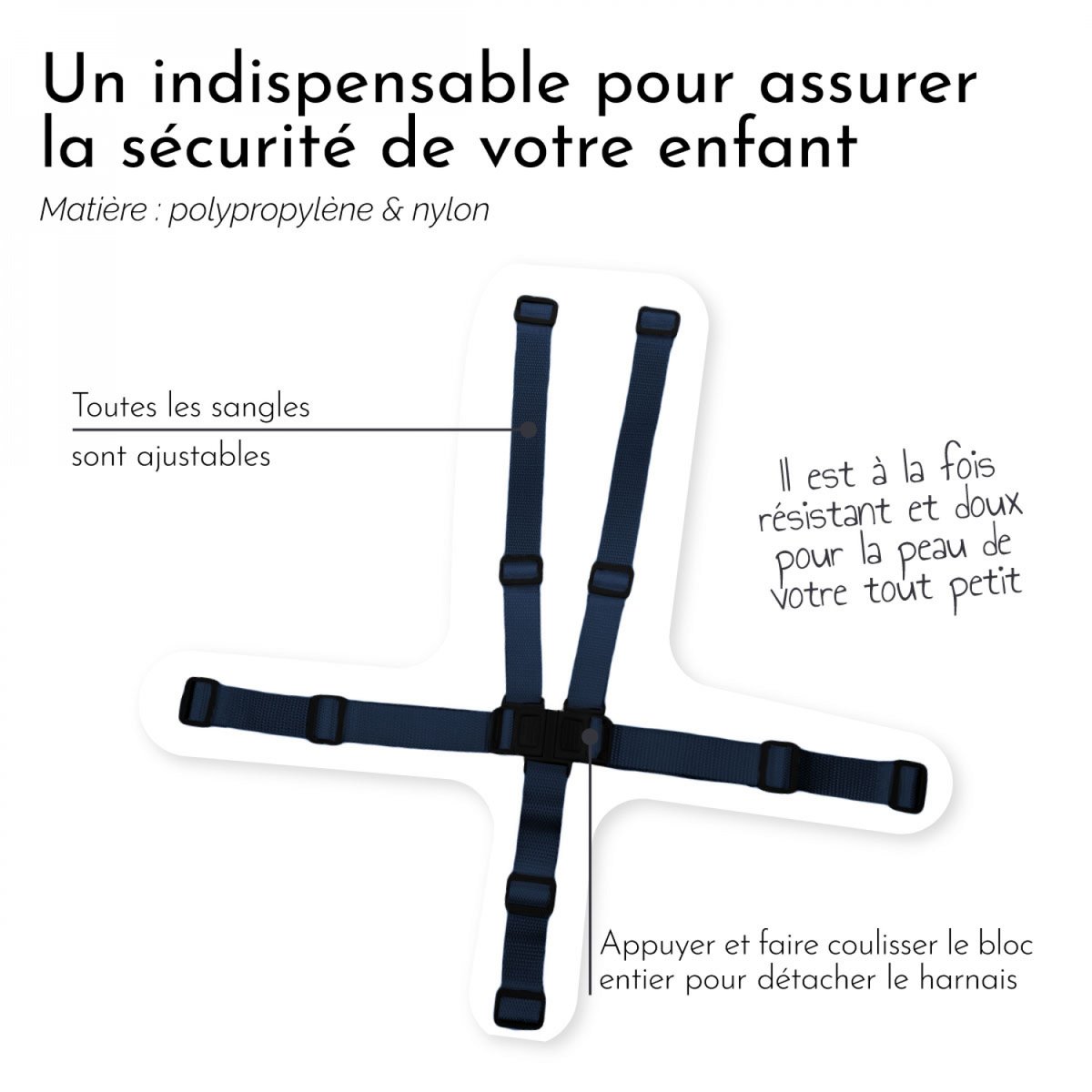 Harnais de sécurité chaise haute Ptit bleu marine, MONSIEUR BEBE