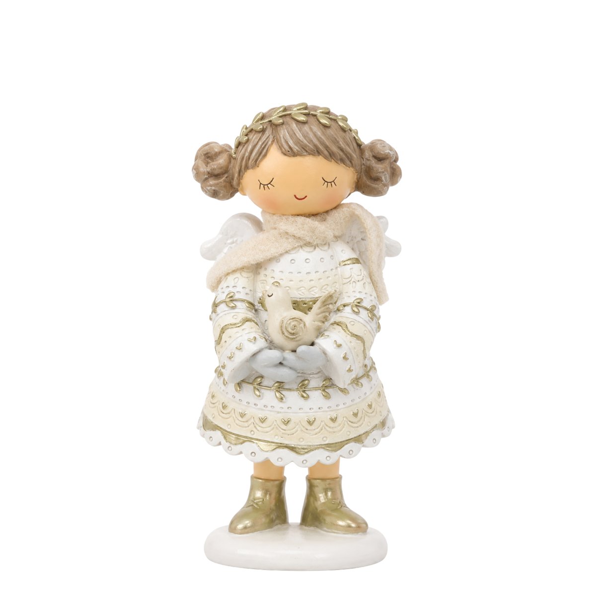 Figurine ange à l'oiseau de noël décorative artificielle H19 ELFIE beige, SIA