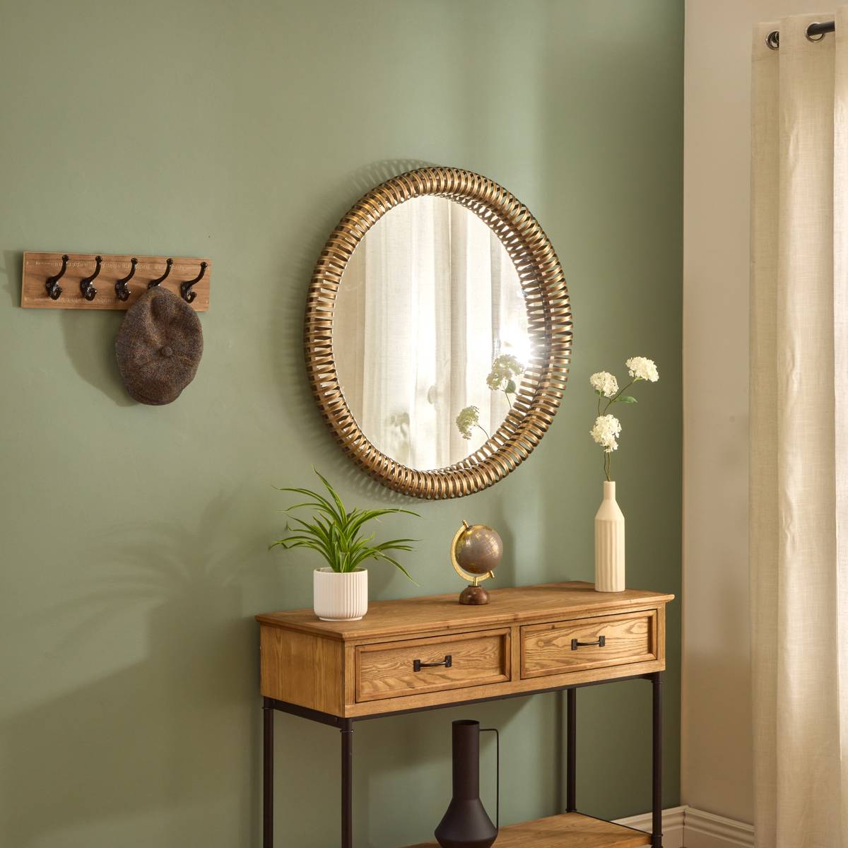 Miroir rond en métal BARREL doré, ATMOSPHERA