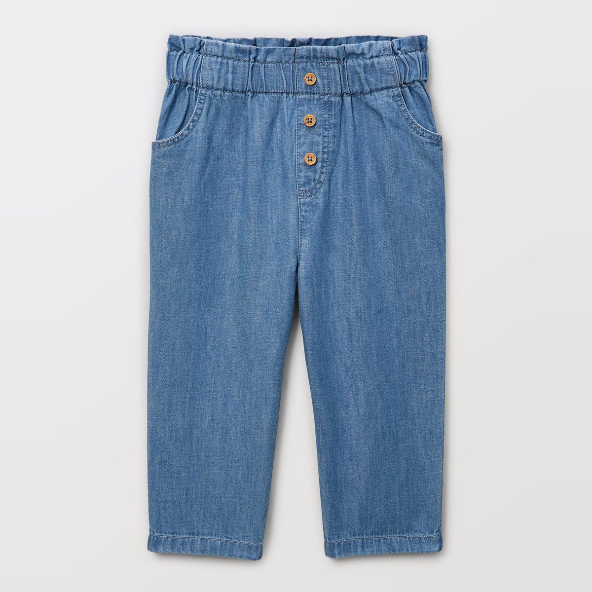 Pantalon taille élastique en chambray en coton BIO GOTS light blue stone, BOUT'CHOU
