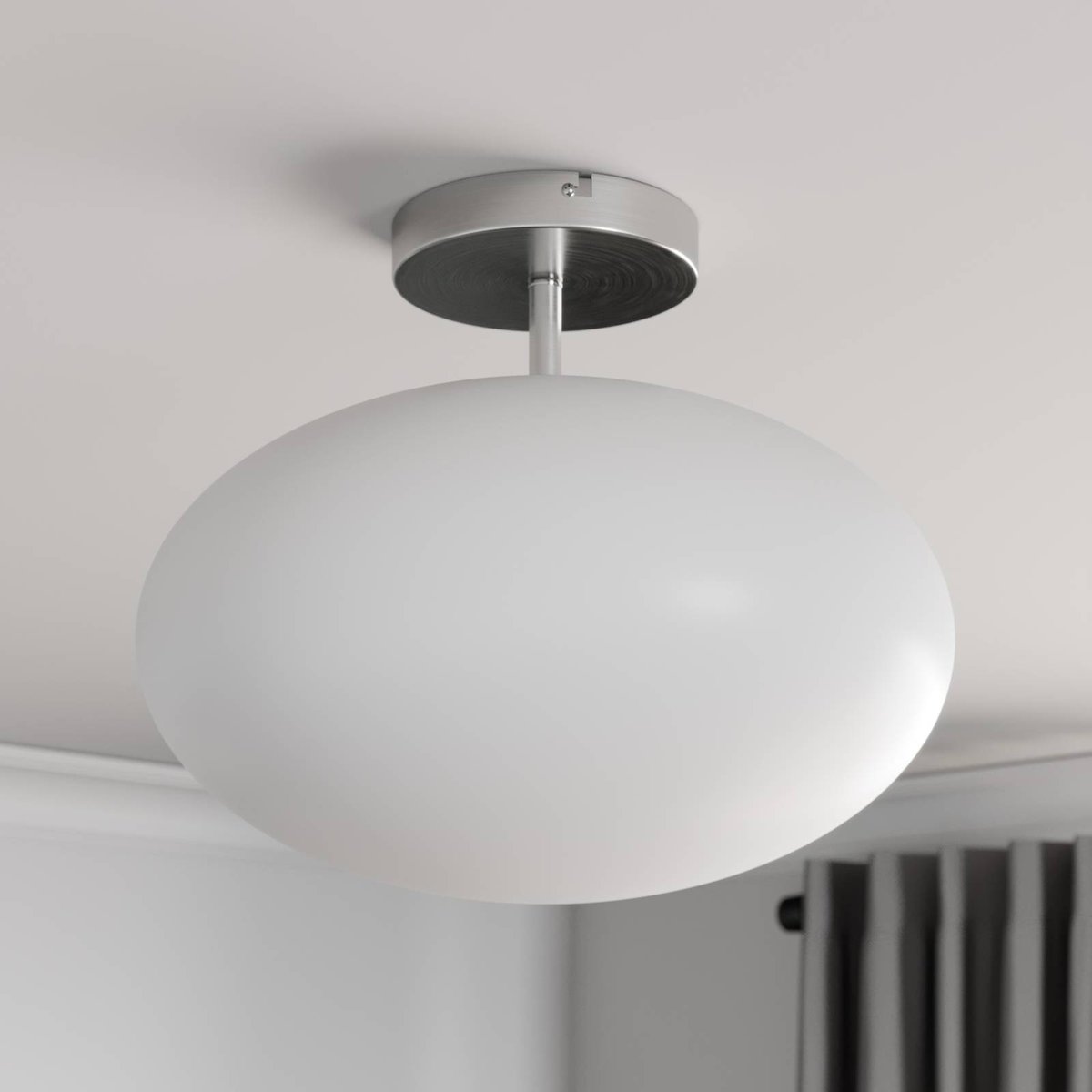 Plafonnier, Sonika nickel satiné, blanc opalin, LINDBY