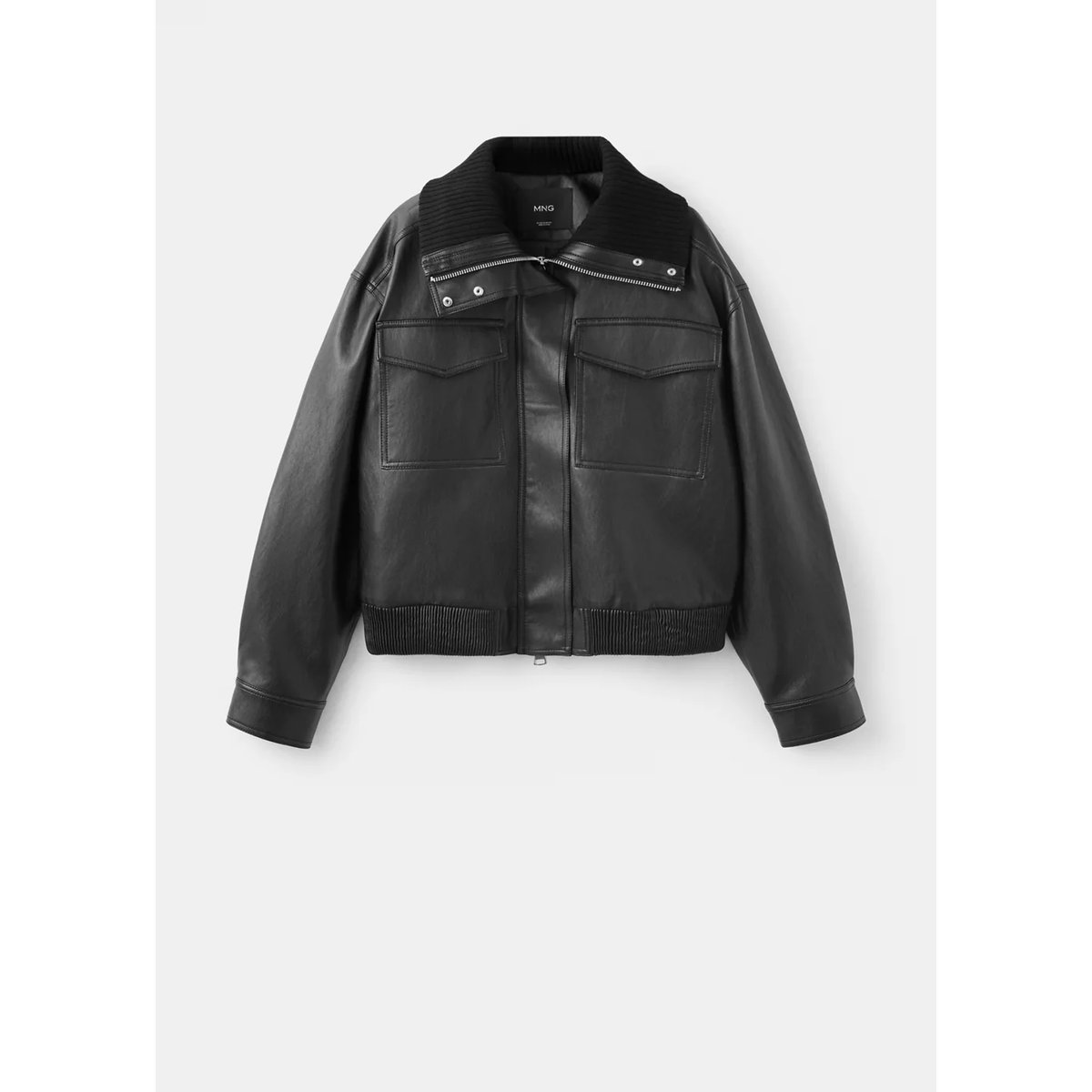 Veste similicuir col côtelé noir, MANGO