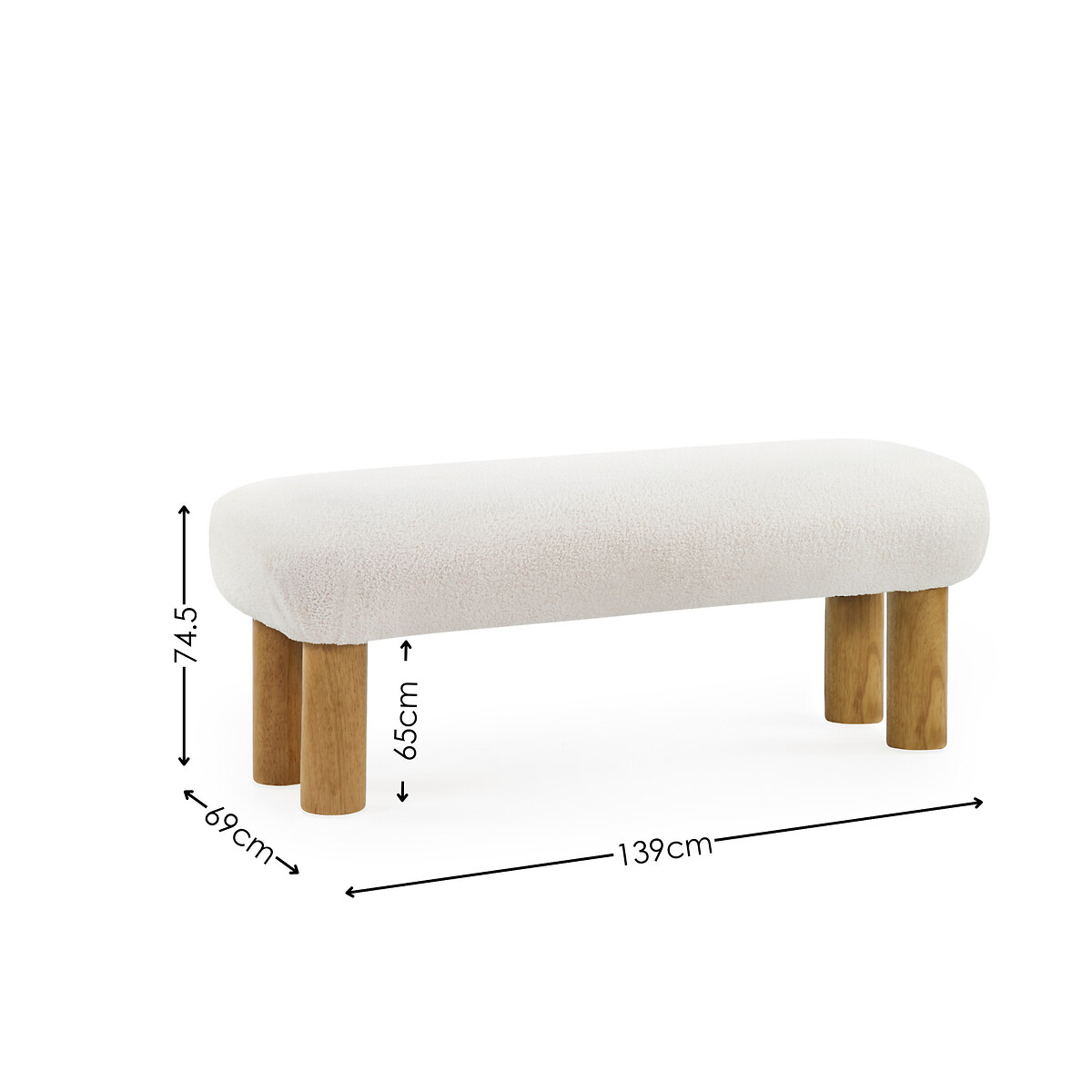 Fiona Boucle & Solid Wood Legs Low Bench white, SO'HOME