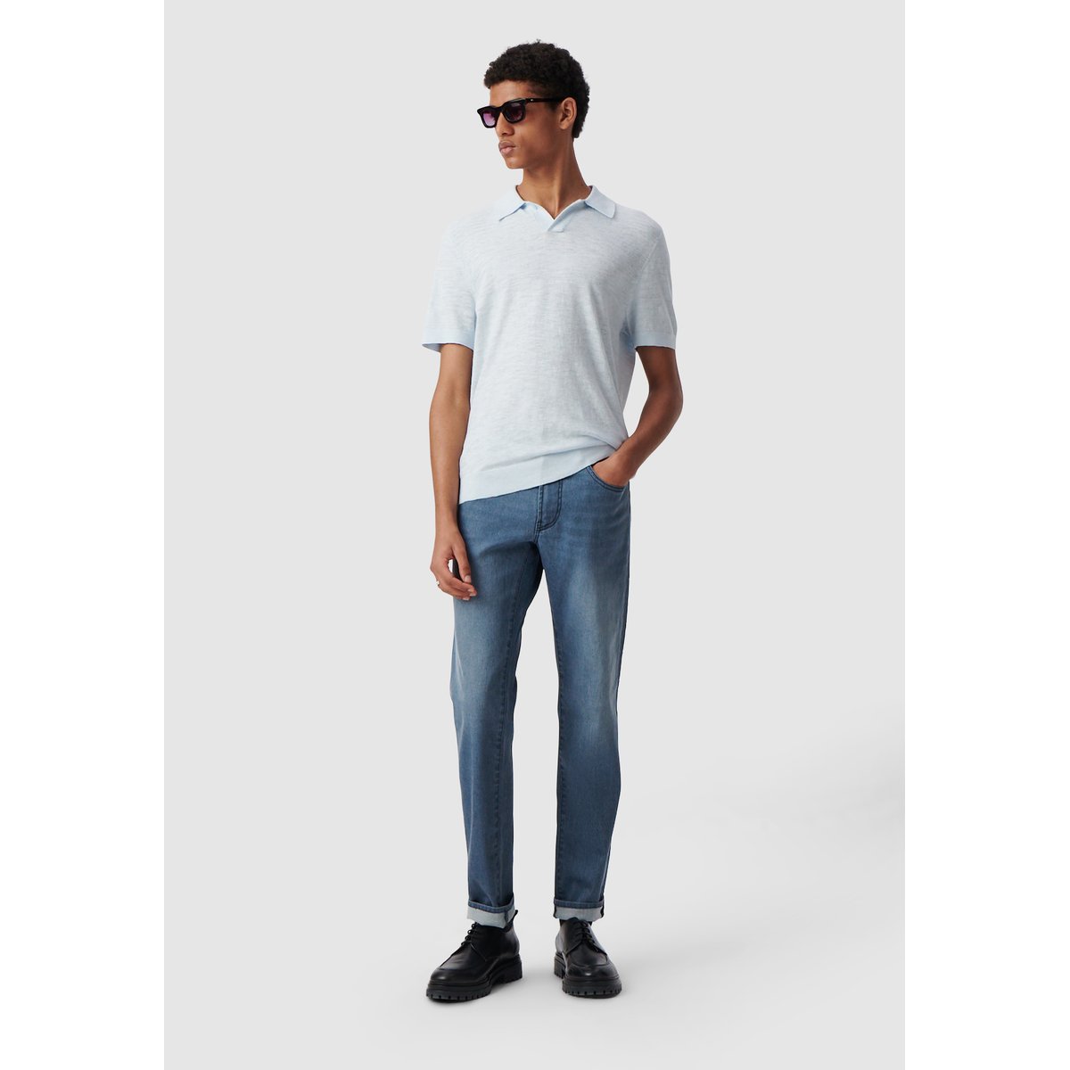 Polo tricot léger bleu ciel, IKKS