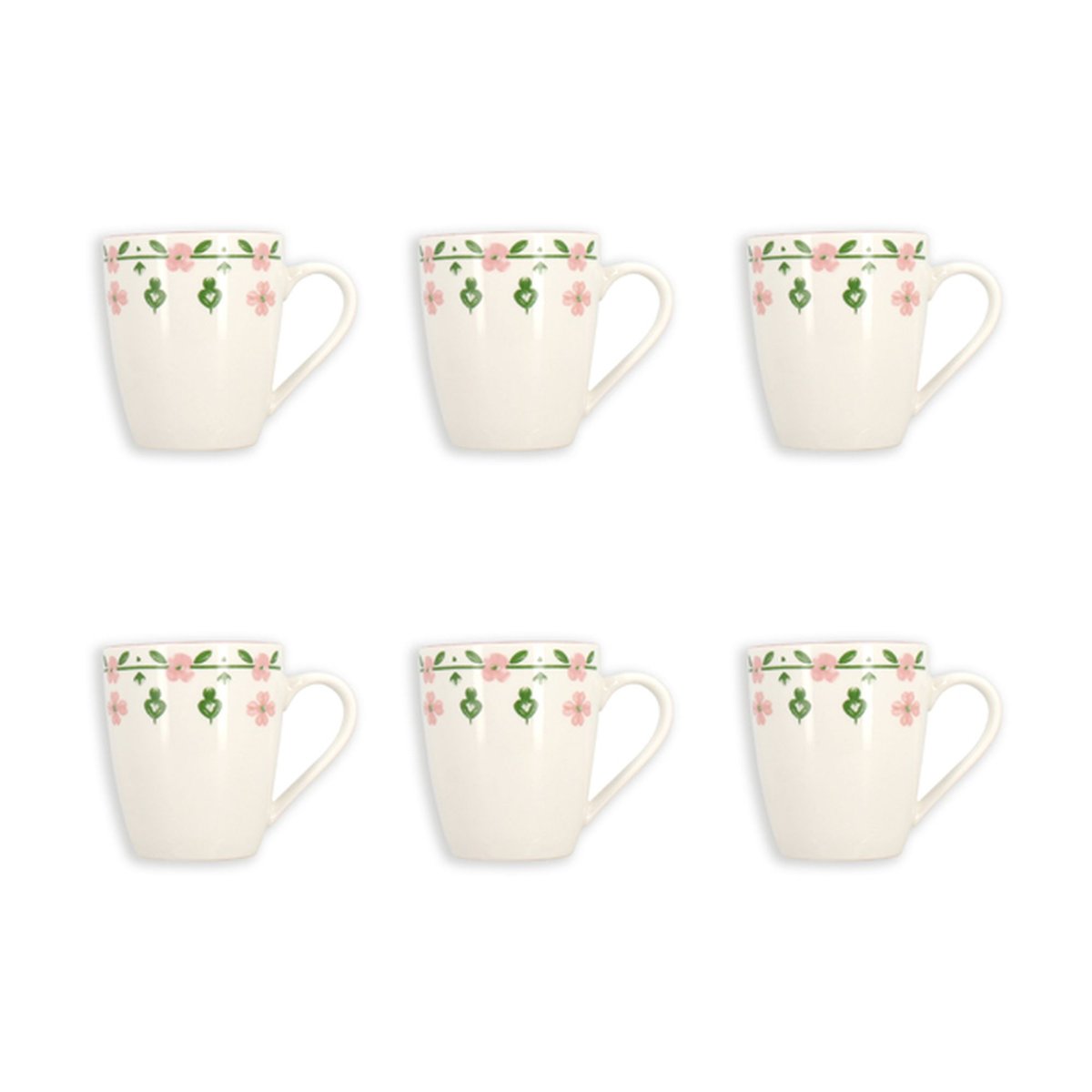 Lot de 6 mugs 36cl en porcelaine, PRIMAVERA blanc-rose, NOVASTYL