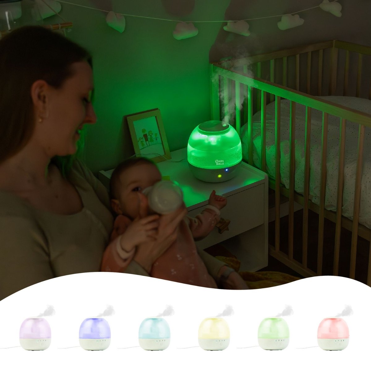 Humidificateur Veilleuse Bubble vert clair, BADABULLE