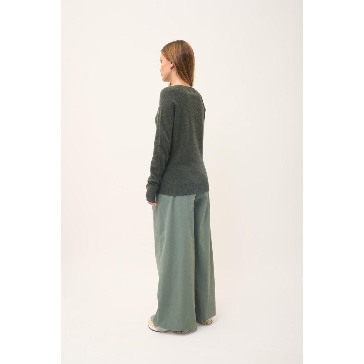 Pull Col Rond Kaki Chiné Helen kaki chiné, JUST CASHMERE
