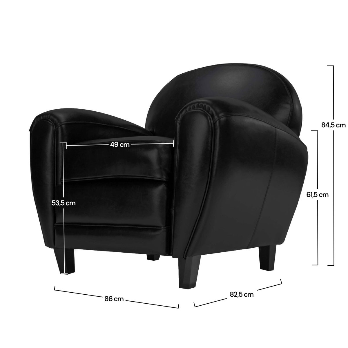 Fauteuil en croûte de cuir enduite - CLUB noir, MAISON PAVANE