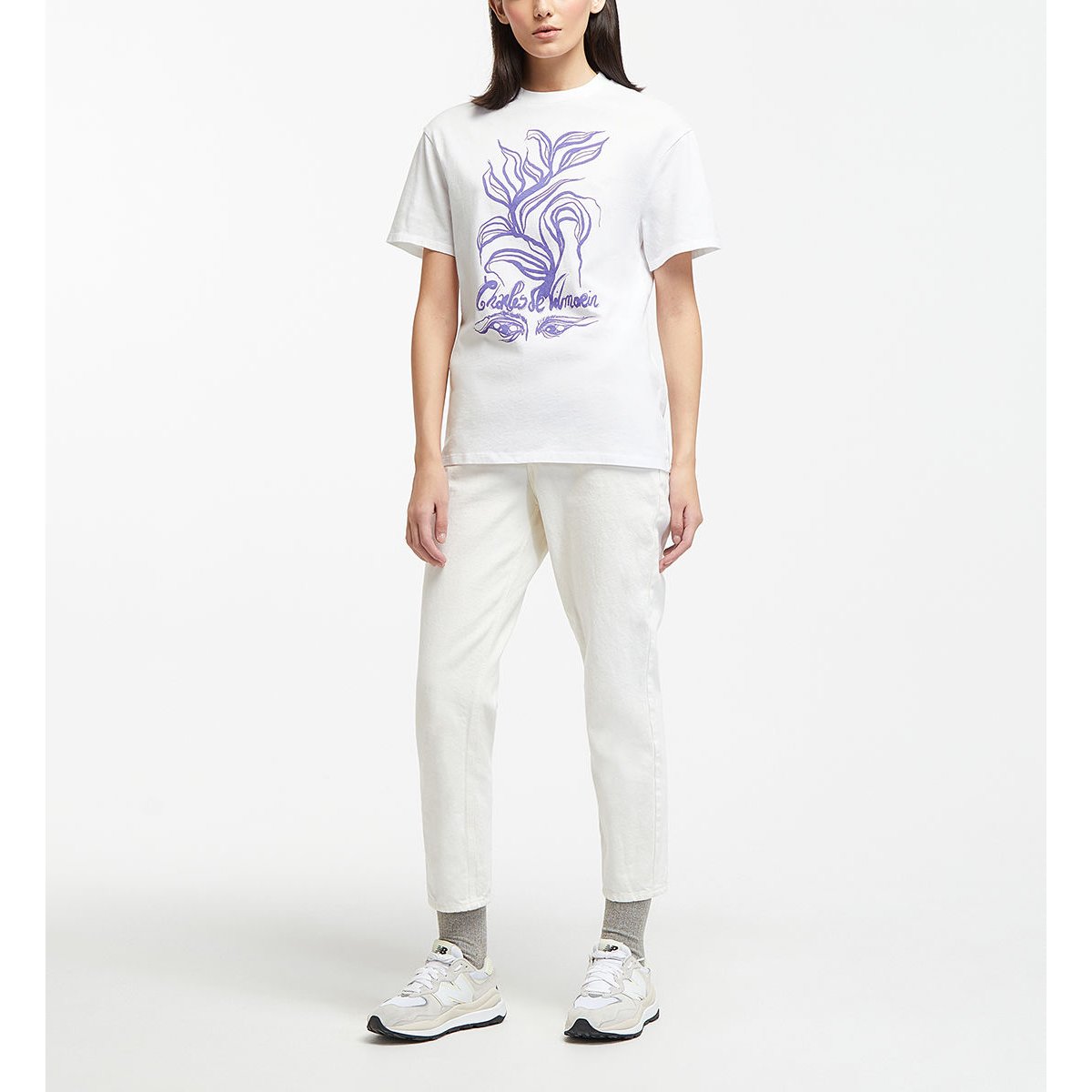 T-shirt droit imprimé blanc et violet, GALERIES LAFAYETTE