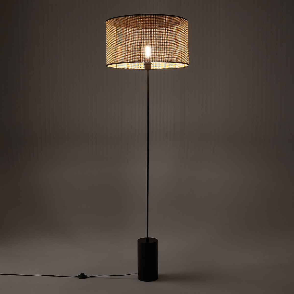 Lampadaire métal fer et cannage, Cara noir/naturel, LA REDOUTE INTERIEURS
