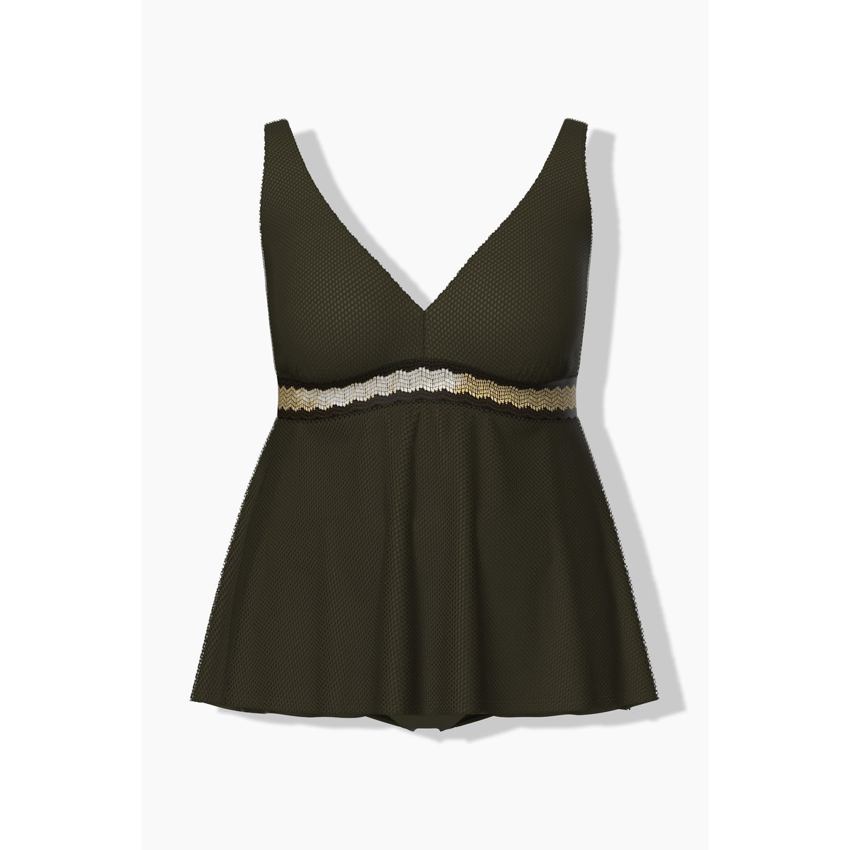 Tankini avec bande fantaisie kaki foncé, ULLA POPKEN