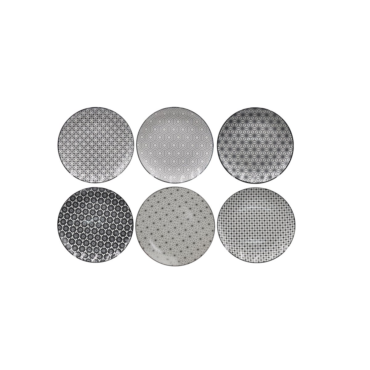 Lot de 6 assiettes à dessert, design 2, KOMAE noir, ARTIME