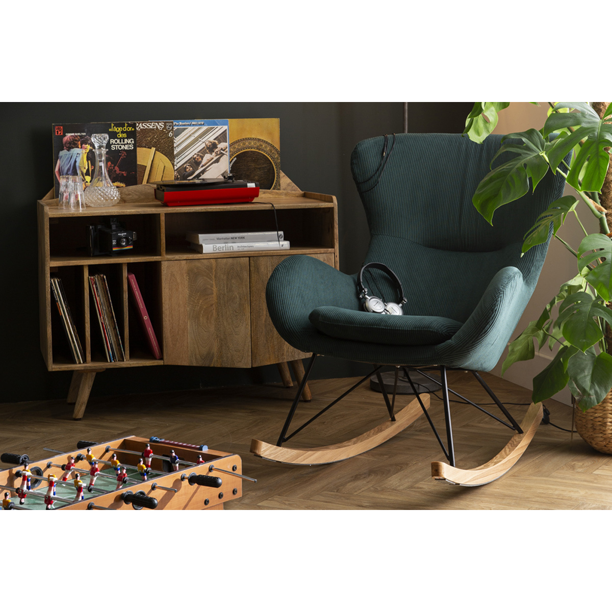 Buffet meuble de rangement vinyles en bois manguier massif L105 cm MATAHARI bois brut, MILIBOO