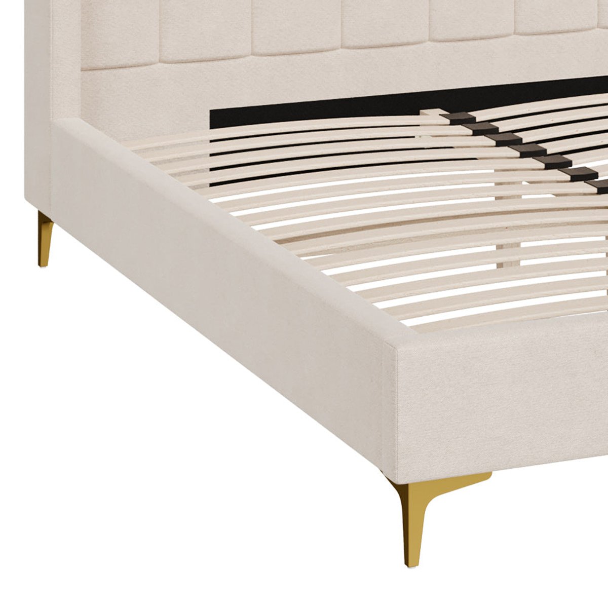 Lit double en tissu et pieds - KODA beige, MAISON PAVANE