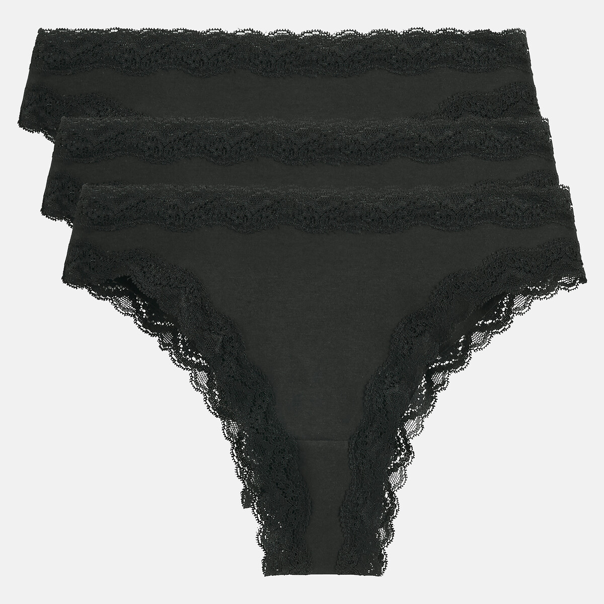 Lot de 3 tangas coton et dentelle noir/noir/noir, LA REDOUTE COLLECTIONS