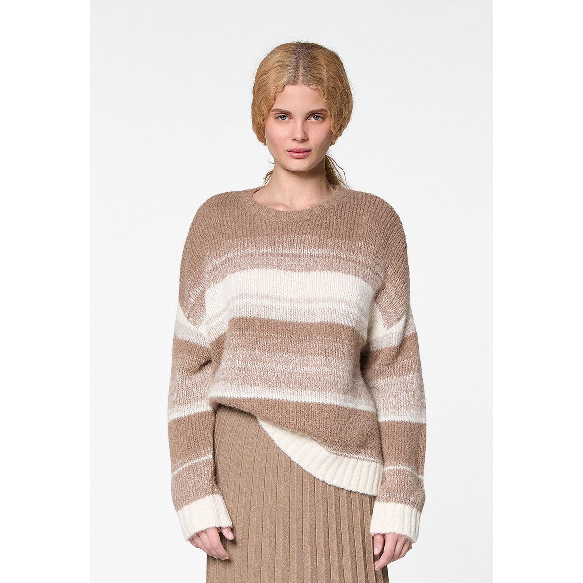 Pull oversize rayé en alpaga marron taupe, RODIER