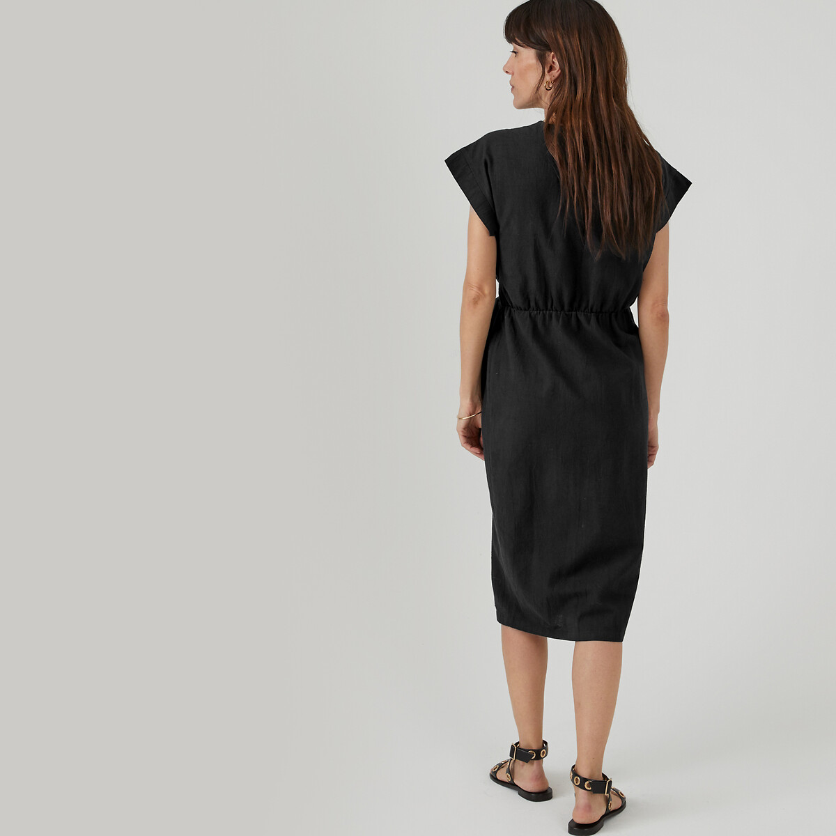 Robe droite portefeuille lin/noir, LA REDOUTE COLLECTIONS
