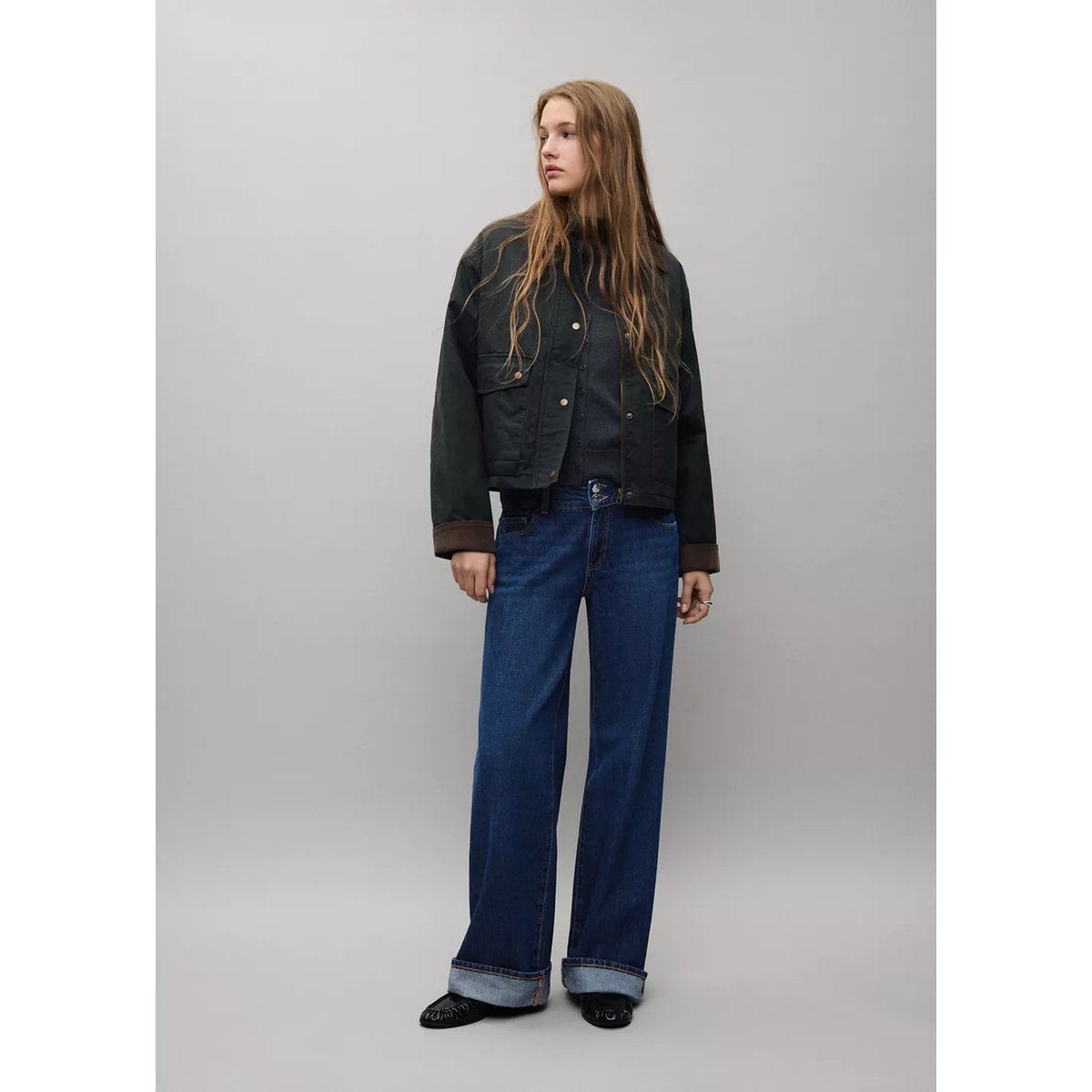 Jean droit à revers bleu foncé, MANGO TEEN