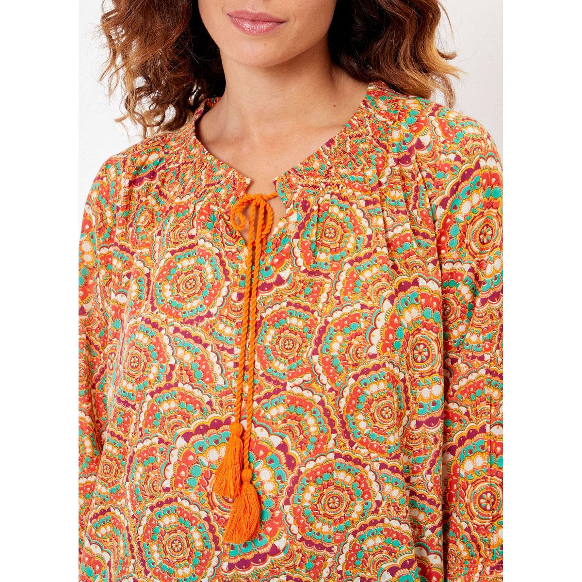 Blouse imprimée ample voile de coton bio MEHAN orange clementine, LA FIANCÉE