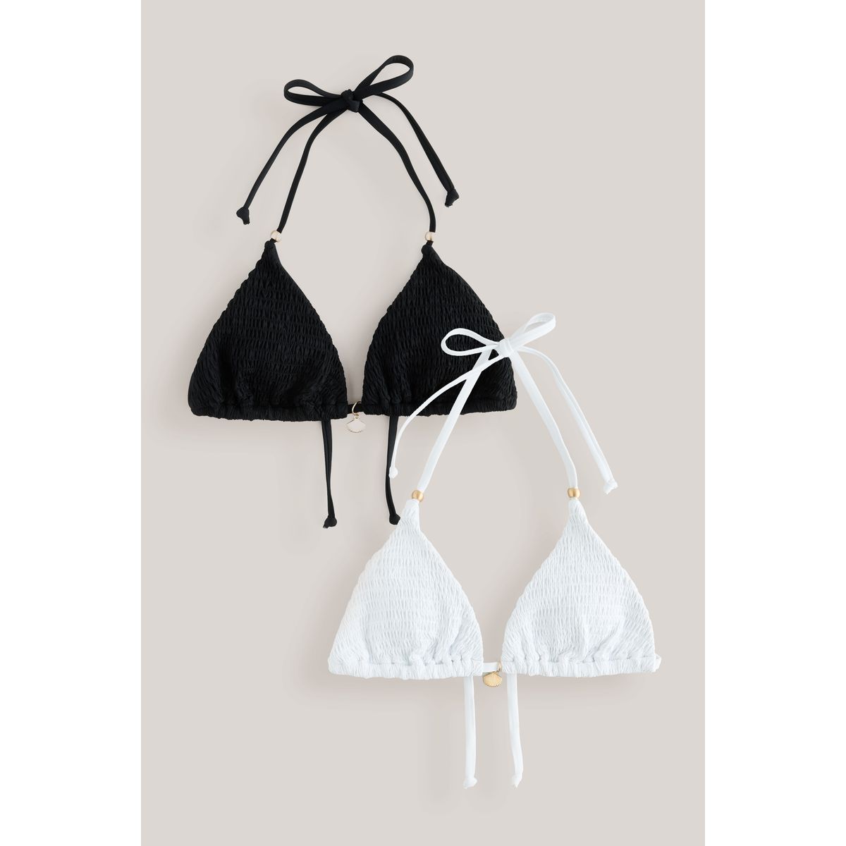 Haut de bikini triangle à fronces, lot 2 blanc/noir, NEXT
