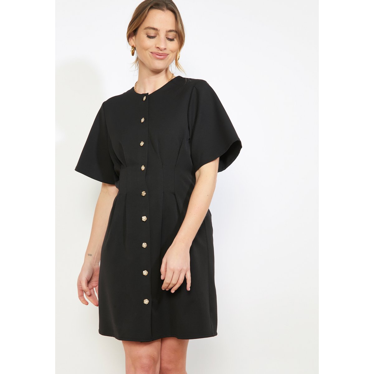 Robe courte à boutons noir, LOLALIZA