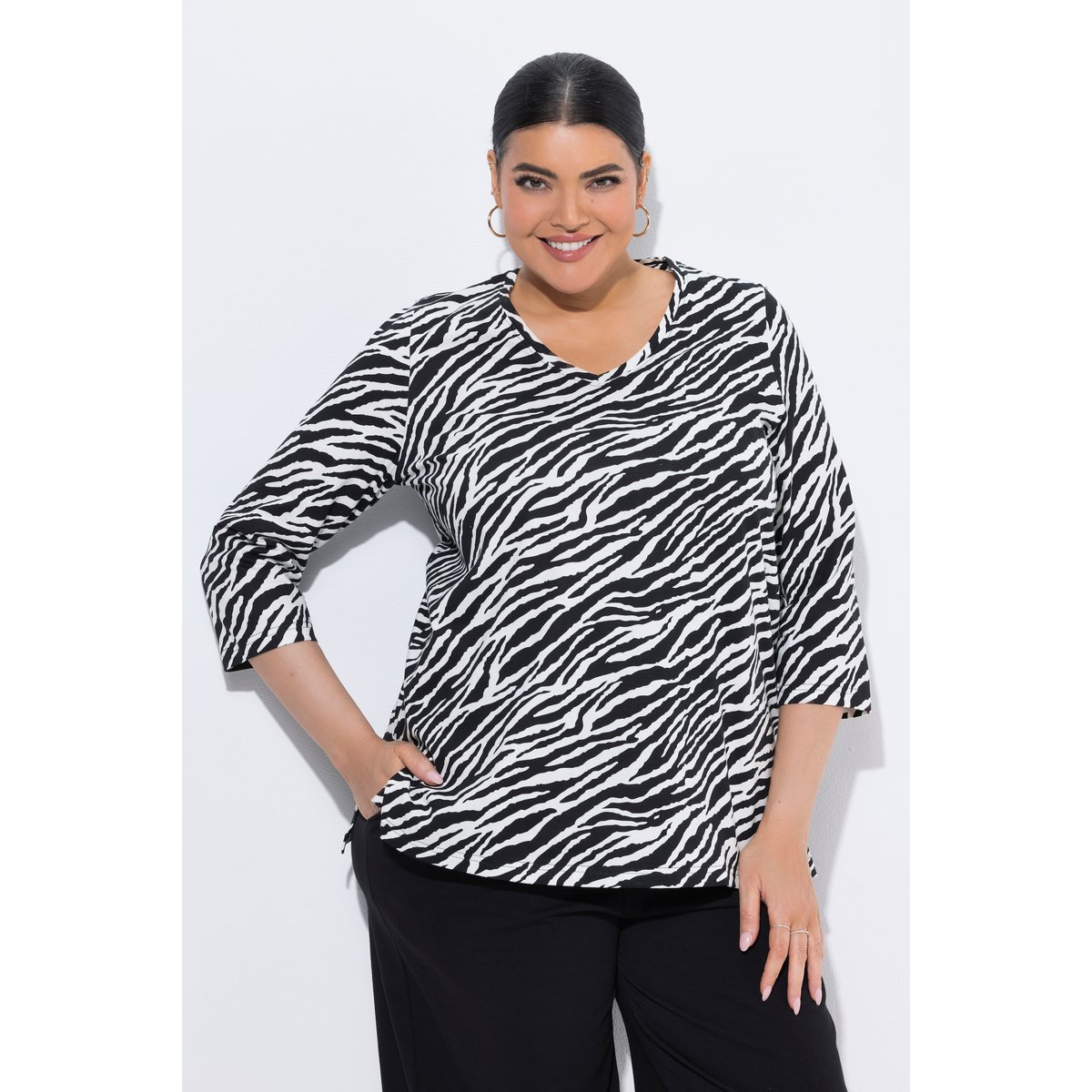 T-shirt motif zébré noir, ULLA POPKEN