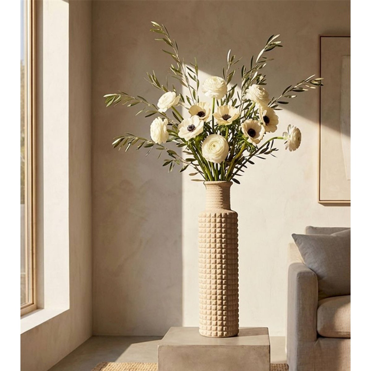 Vase haut extérieur effet pierre MODERN beige effet pierre sablée, RECOLLECTION