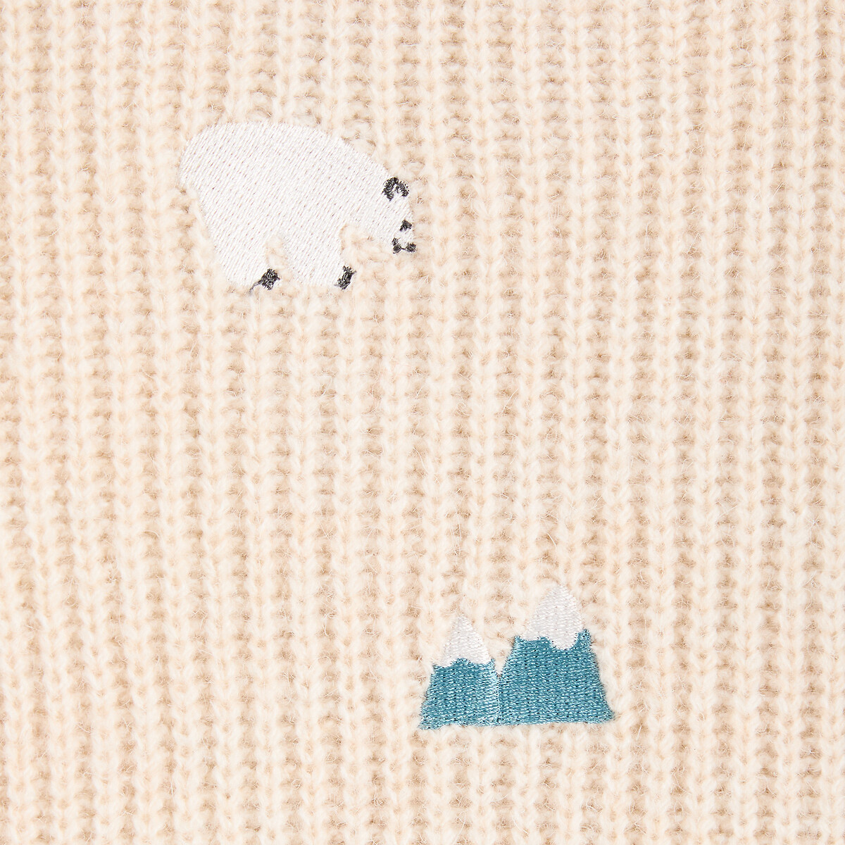 Pull col rond, avec motifs brodés devant, en grosse maille ecru, LA REDOUTE COLLECTIONS