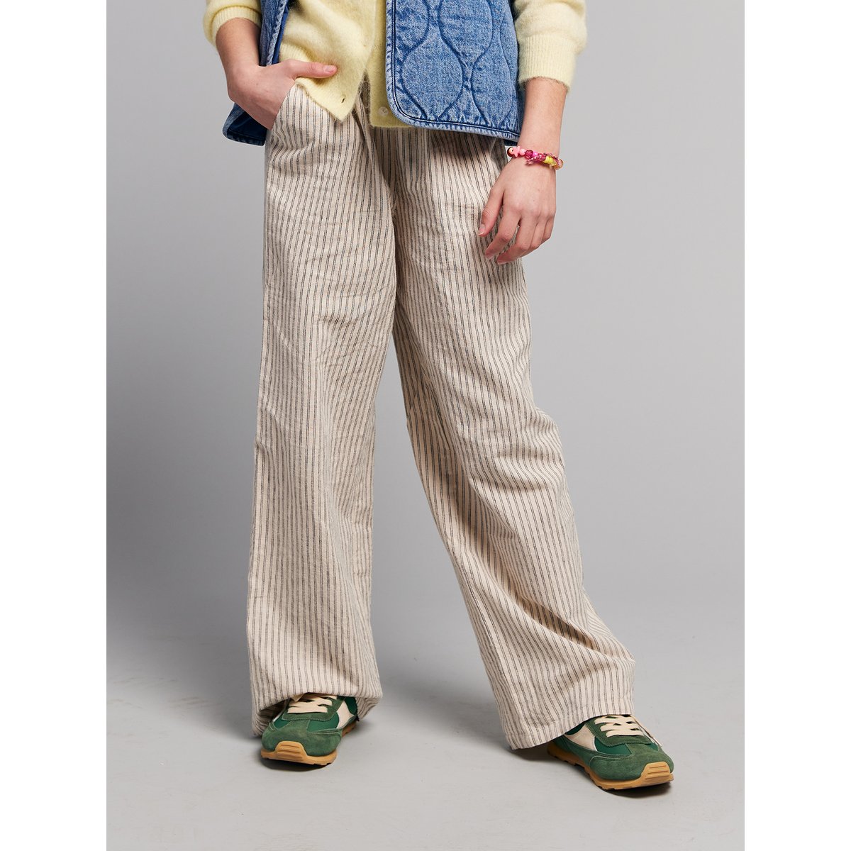 Pantalon large fluide rayé beige, JONEN