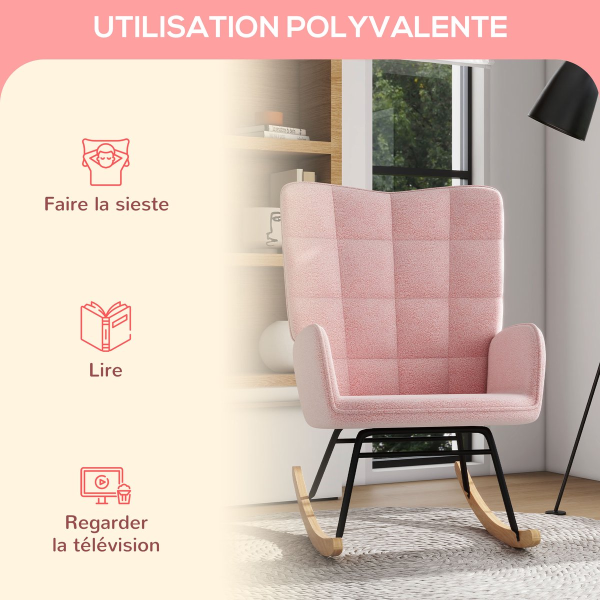 Fauteuil à bascule Imitation cachemire Rose rose, HOMCOM