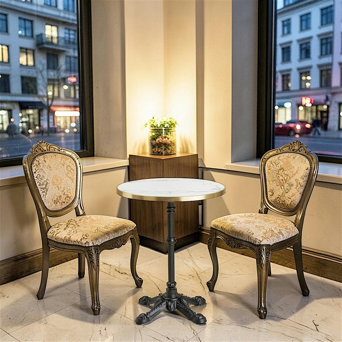 Table bistrot ronde effet marbre blanc pied fonte Ø60 cm TORANO blanc, PIER IMPORT
