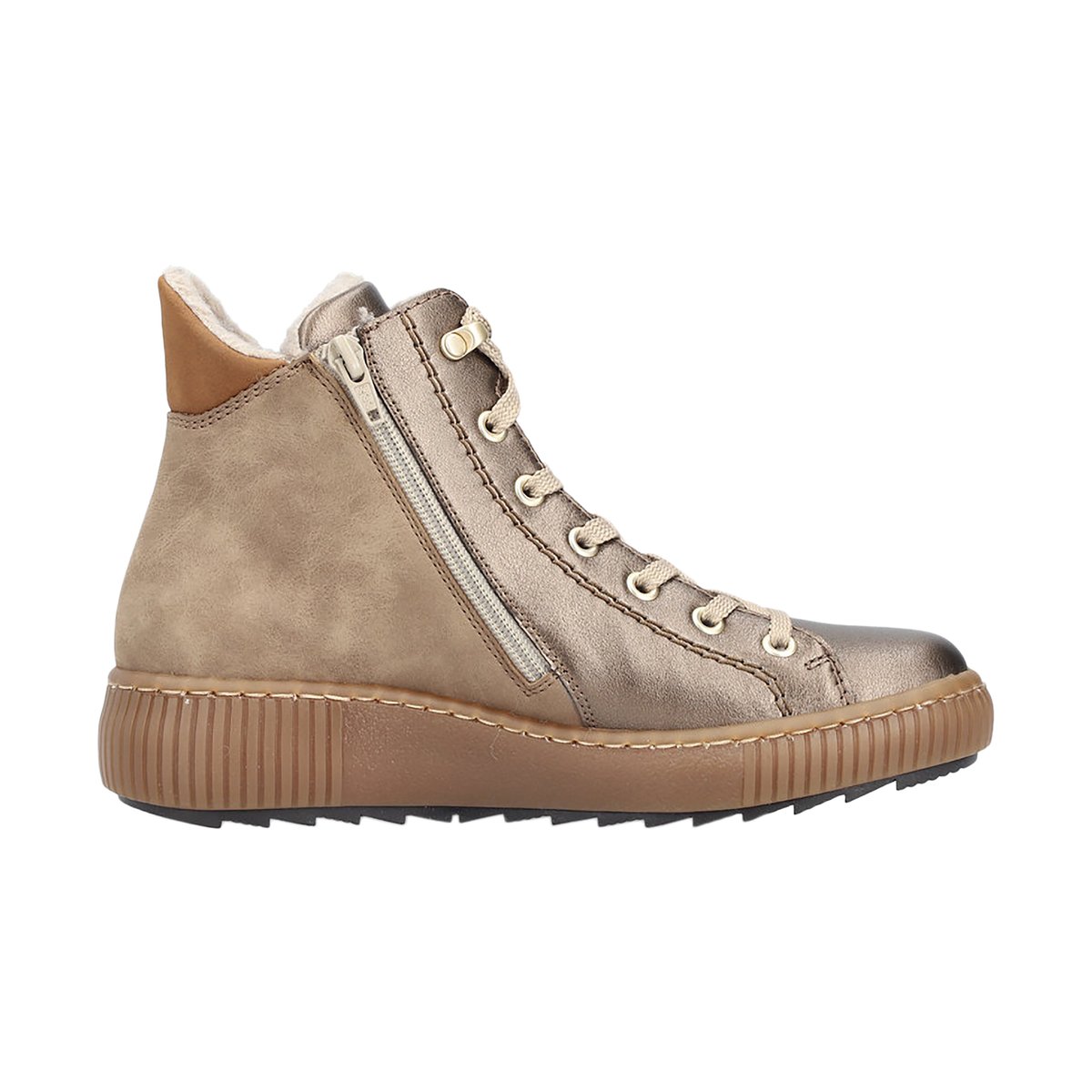 Bottines bronze à talon plat avec une doublure en maille sherpa bronze, RIEKER