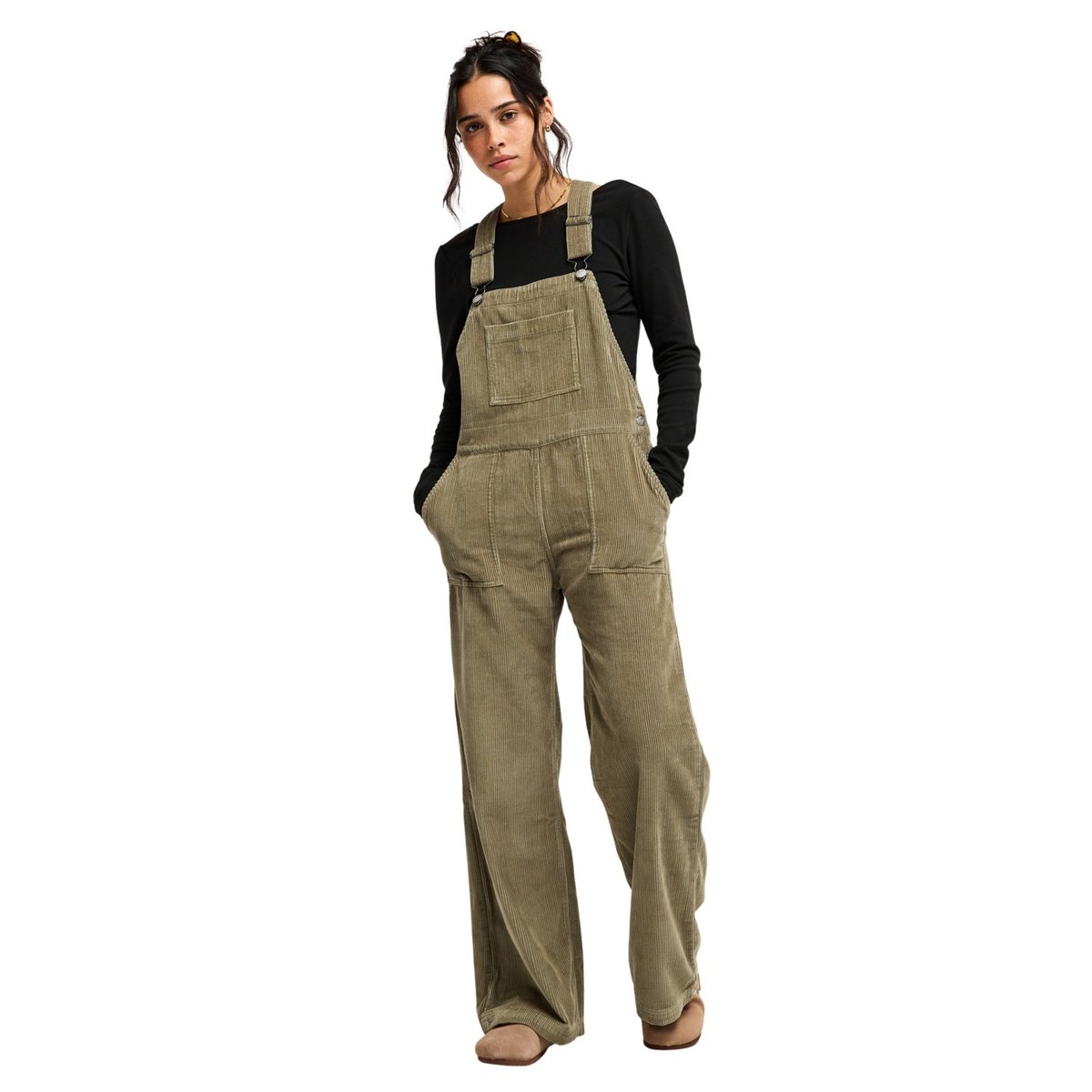 Salopette en velours côtelé de coton TRAILBLAZER OVERALL. vert oil green, ROXY