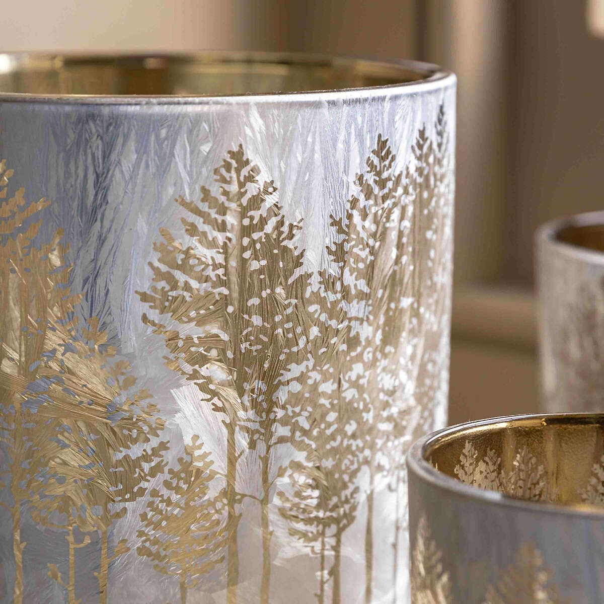 Set of 3 Deco Luxe Etched Tree Candle Holders in Silver silver-coloured, ÉDITÉ