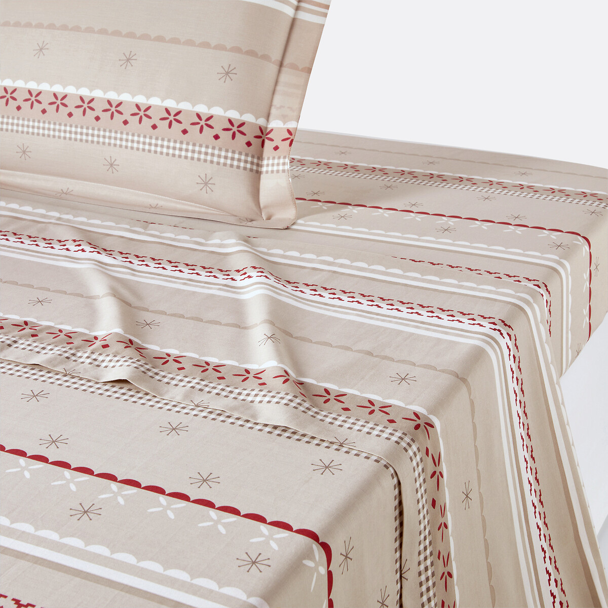 Drap coton, Tyrol beige/rouge, SO'HOME