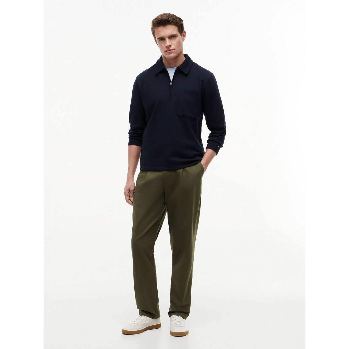 Sweat demi-zippé col montant rouge/marine, TOMMY HILFIGER
