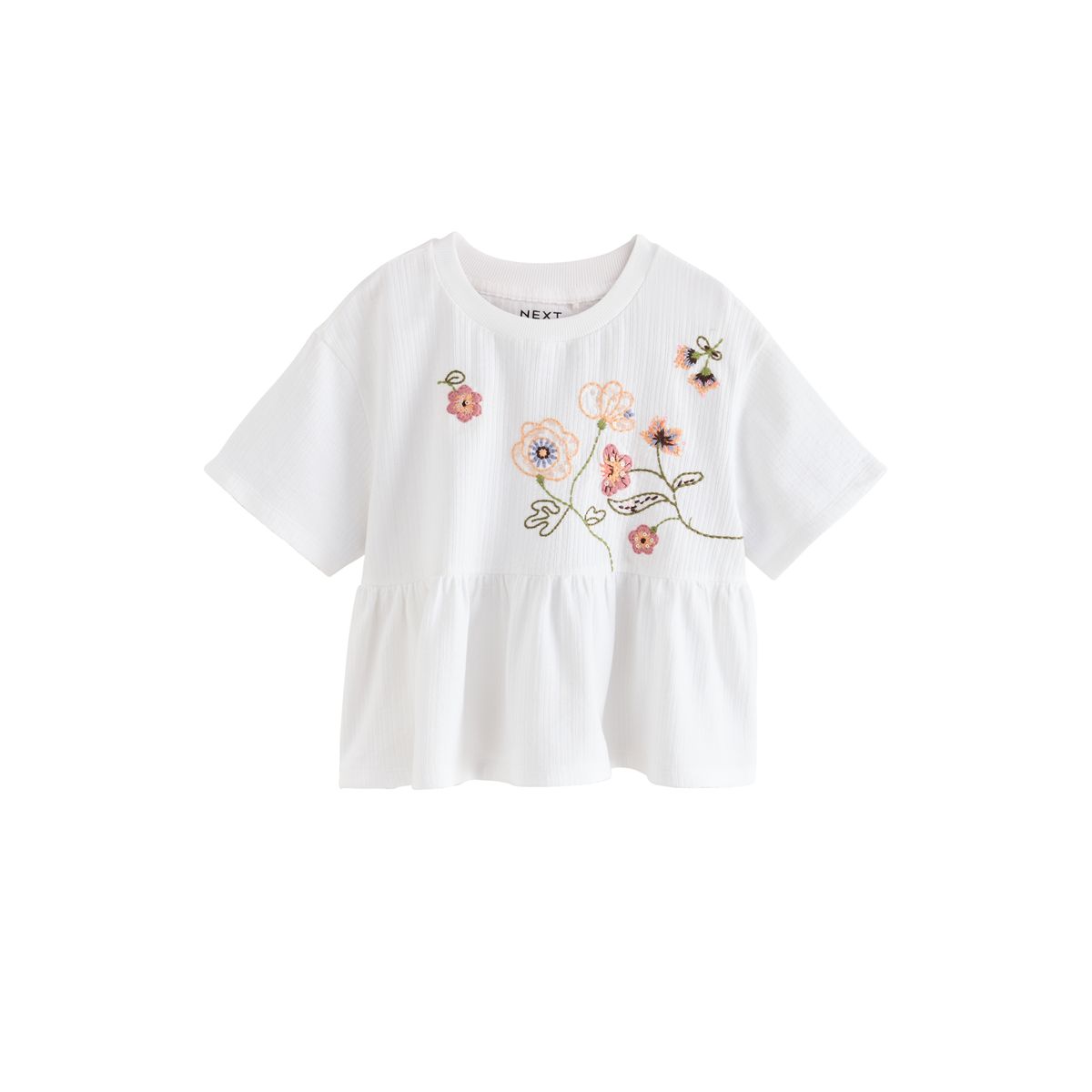 T-shirt brodé à basque imprimé fleuri blanc, NEXT