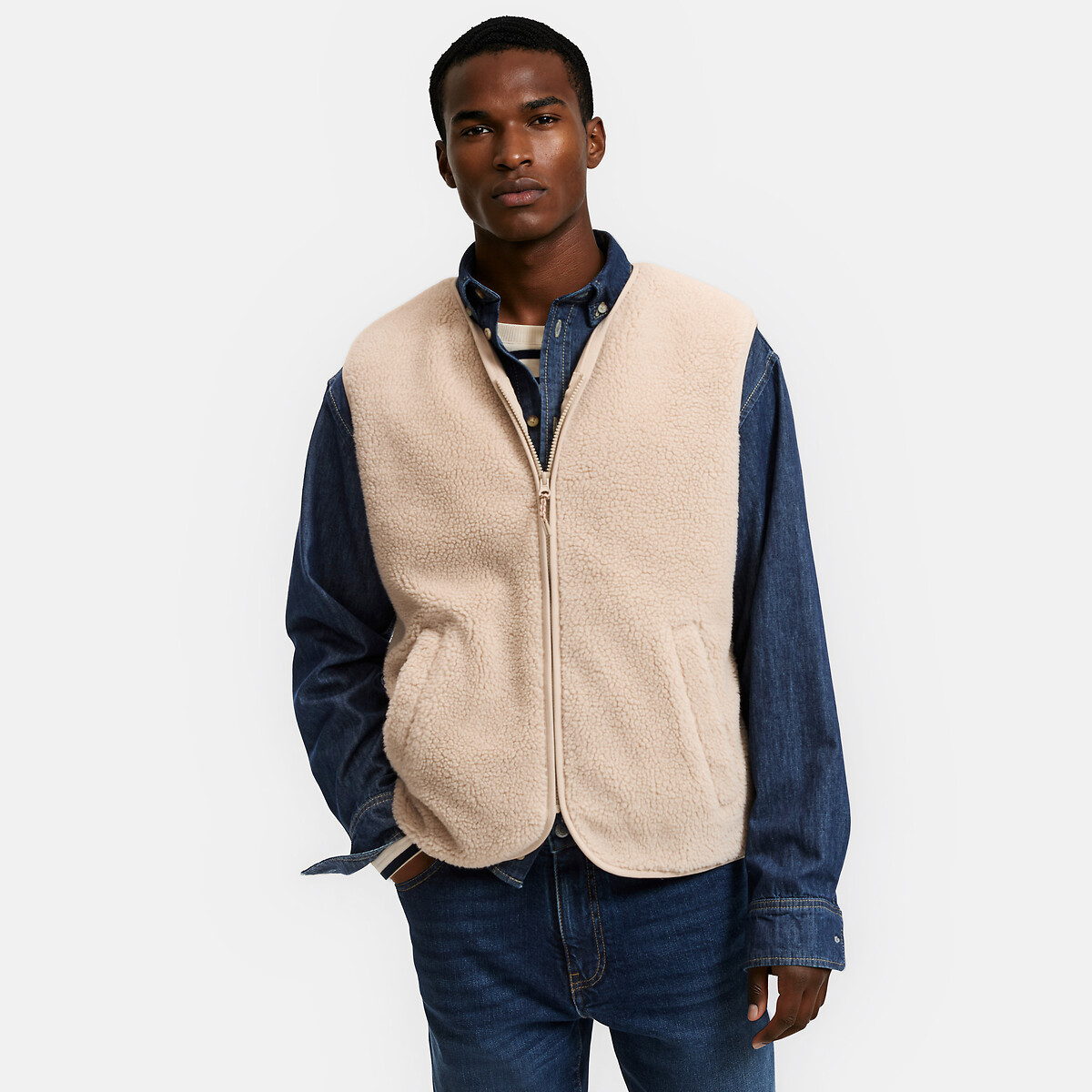 Gilet en grosse maille, fermeture zippée beige, LA REDOUTE COLLECTIONS
